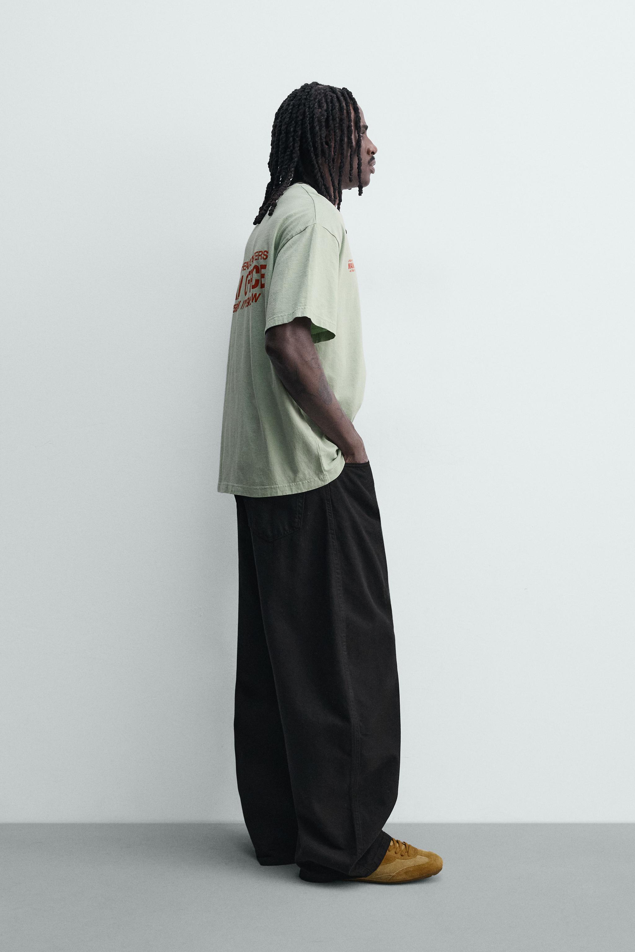 WASHED PRINTED TEXT T-SHIRT